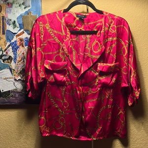 Timing Pink Satin Style Top with Gold Chain Accent